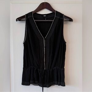 PAIGE Black V-Neck Top with White Accents